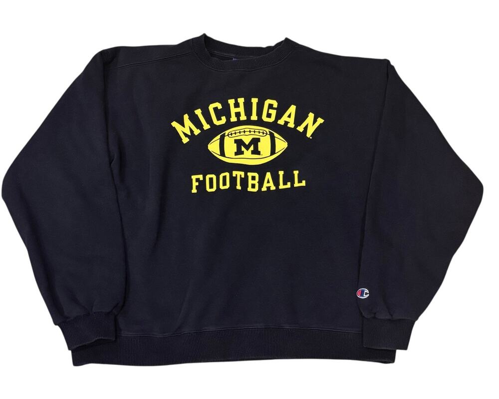Vintage Champion Michigan Wolverines Blue Maize Spell Out Crewneck Sweatshirt XL